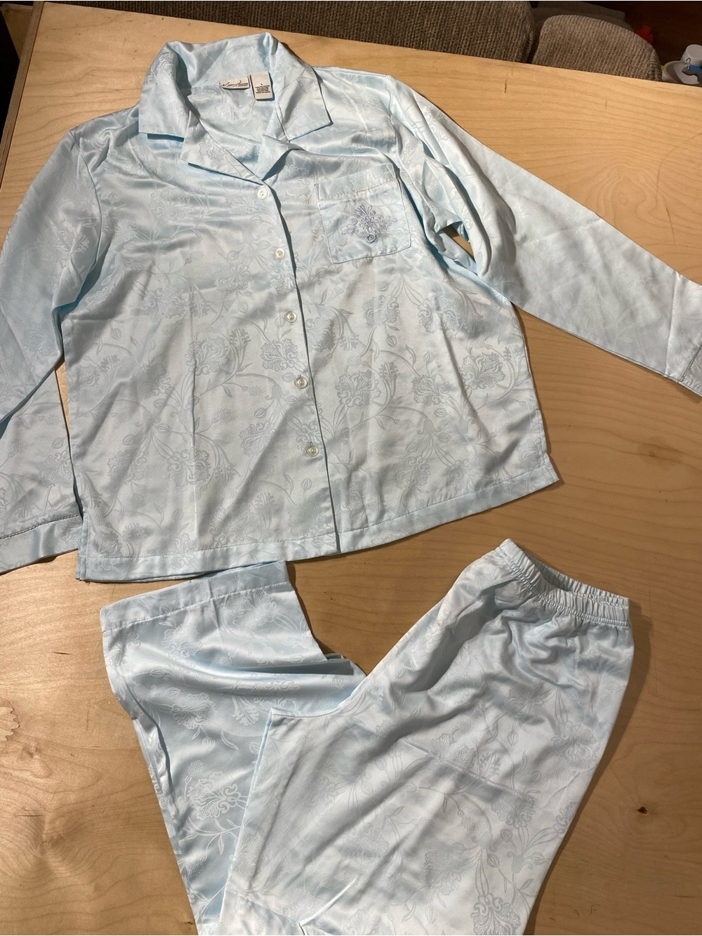 Kim Rogers Light Blue Floral Pajama Set -Two-Piece Sleepwear Large (RT)